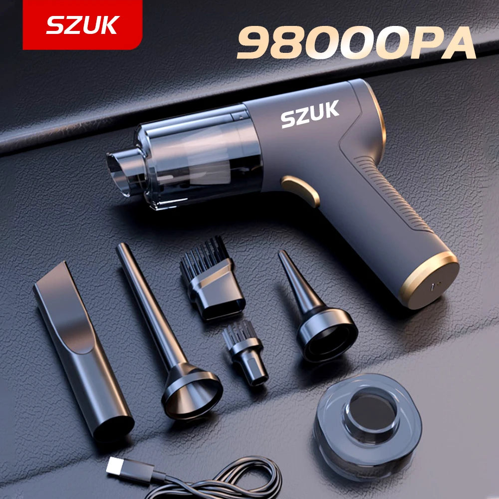 SZUK 98000PA Autostofzuiger Mini Krachtige Reinigingsmachine Sterke Zuigkracht Handheld voor Auto Draagbaar Draadloos Huishoudelijk Apparaat