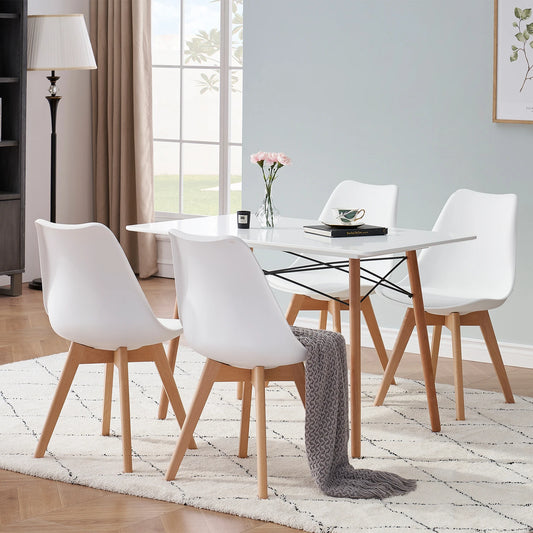 Set of 4 / 6 Mid-Century Dining Chairs Modern Style Plastic DAW Shell Dining Arm Chair Lounge Chair with Wooden Legs for Kitchen