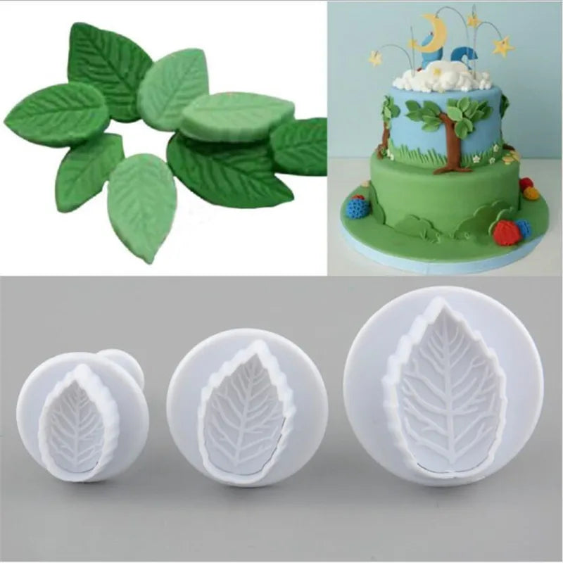 3Pcs/Set Cake Rose Leaf Plunger Fondant Decorating Sugar Craft Mold Cookie Biscuit Cutter Cake Decorating Pastry Cake Tools