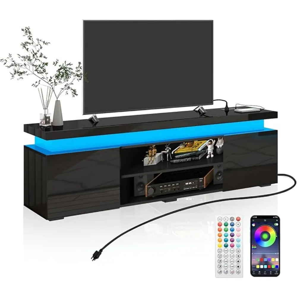 LED TV-standaard Hoogglans TV-console Entertainment Center met opbergruimte voor woonkamer, slaapkamer