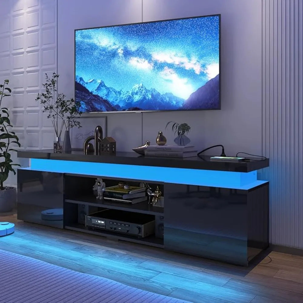 LED TV-standaard Hoogglans TV-console Entertainment Center met opbergruimte voor woonkamer, slaapkamer