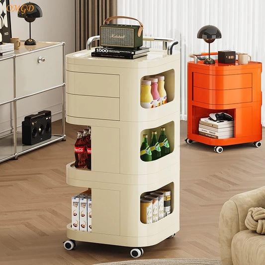 OMGD trolley storage rack Snack cosmetics storage cabinet Living room bedroom multi-function rotary multi-function bedside table