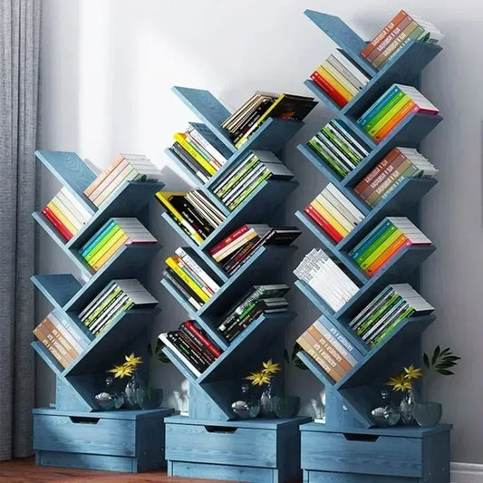 Tree Shaped Bookshelf Modern Book Shelf 10/12 Layers Wooden Floor Standing Bookshelf Living Room Furniture Household Book Shelf