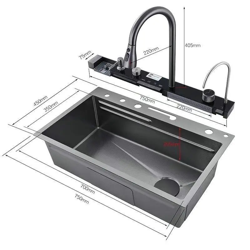 New Arrival Versatile Multi-Functional Kitchen Sink with Flexible Black Tap - 75X45X20 cm Size - Perfect for Your Modern Kitchen