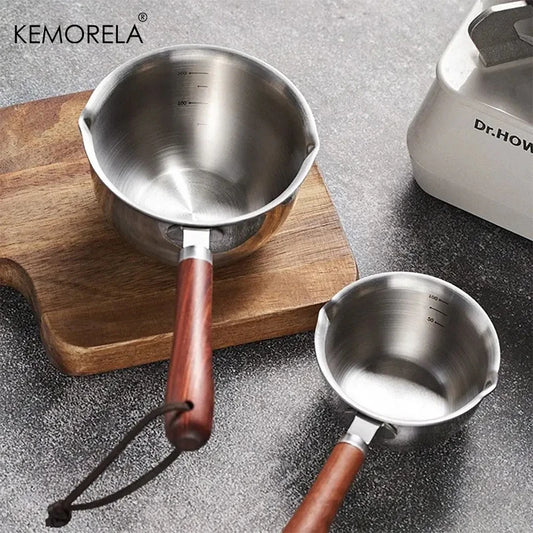 1PC Stainless Steel Oil Pot with Wooden Handle 200ml Spilled Mini Soup Milk Pot Scalding-proof Kitchen Tool Cook Accessories