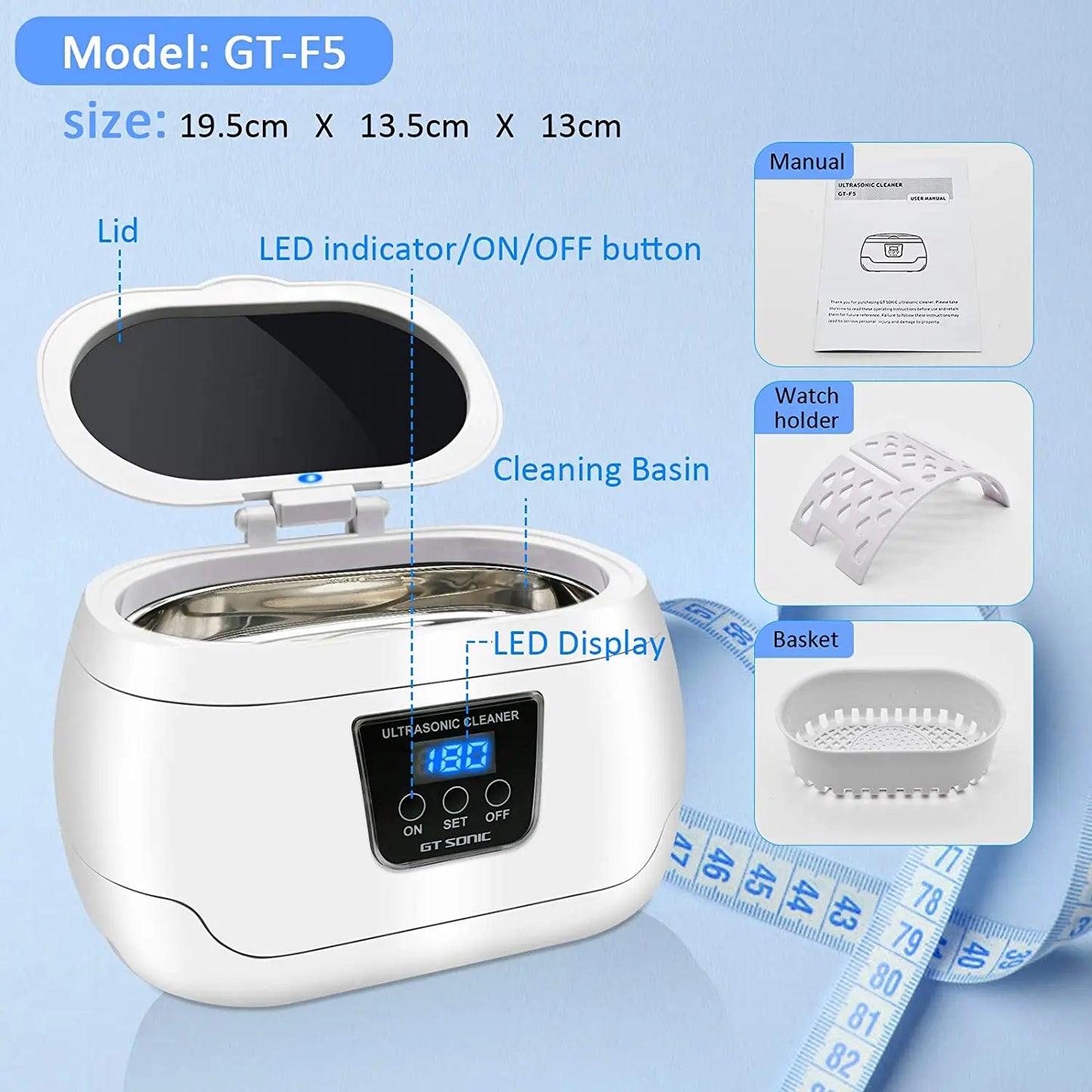 GTSONIC 600ML Ultrasoon Reiniger Badtimer voor Sieraden Onderdelen Brillen Manicure Stenen Snijders Tandheelkundige Scheermes Borstel UltrasoundSonic