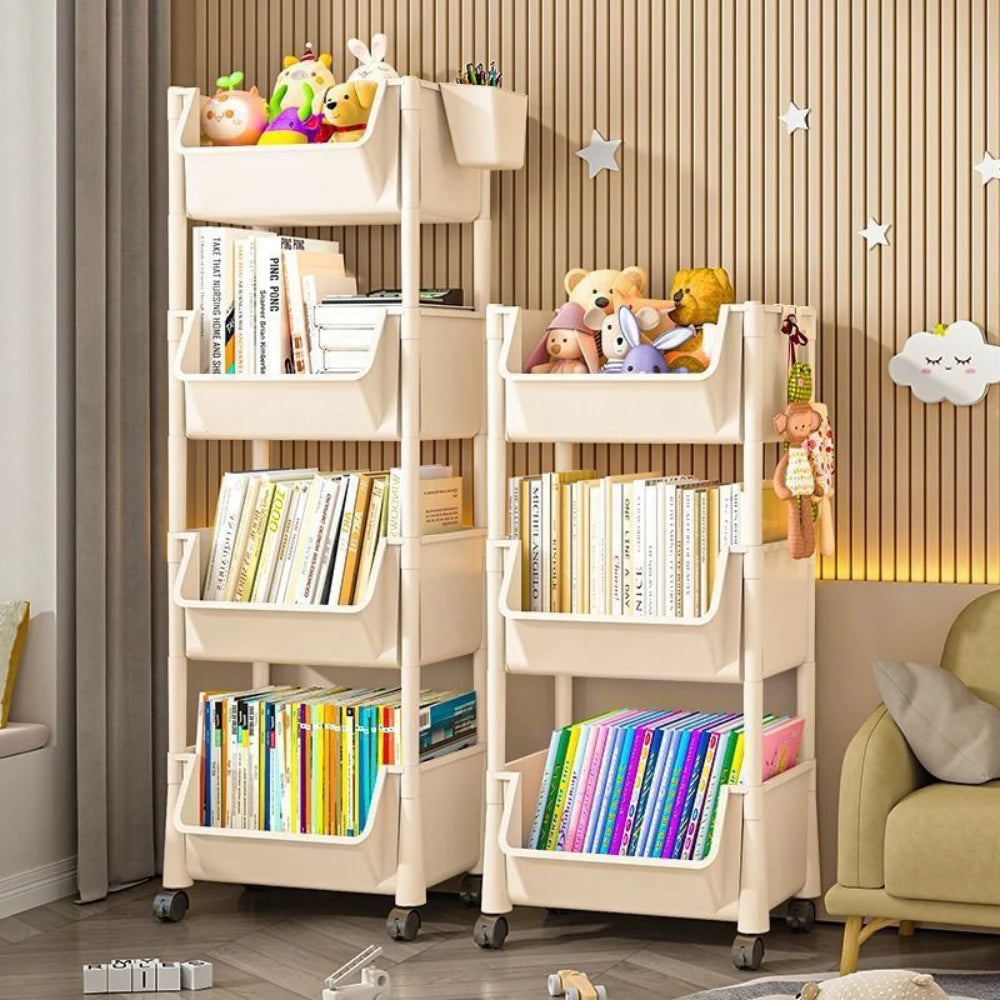 Trolley Bookshelf Kitchen Multi-Layer Storage Rack with Wheels Corner Narrow Slit Storage Cabinet Bathroom Mobile Display Shelf