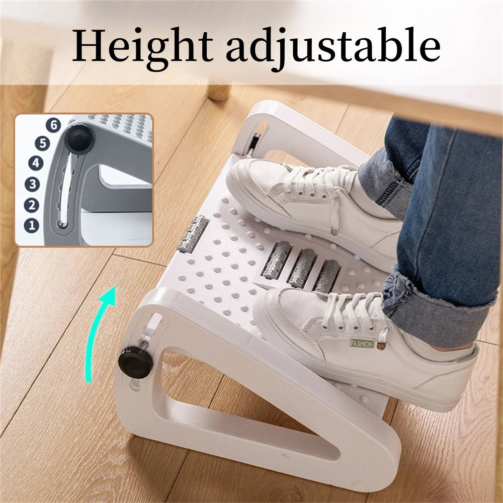 Under Desk Footstool Adjustable Foot Stepping Height Plastic Footrest Promote Leg Circulatio Ergonomic Rollers Massage Footrest