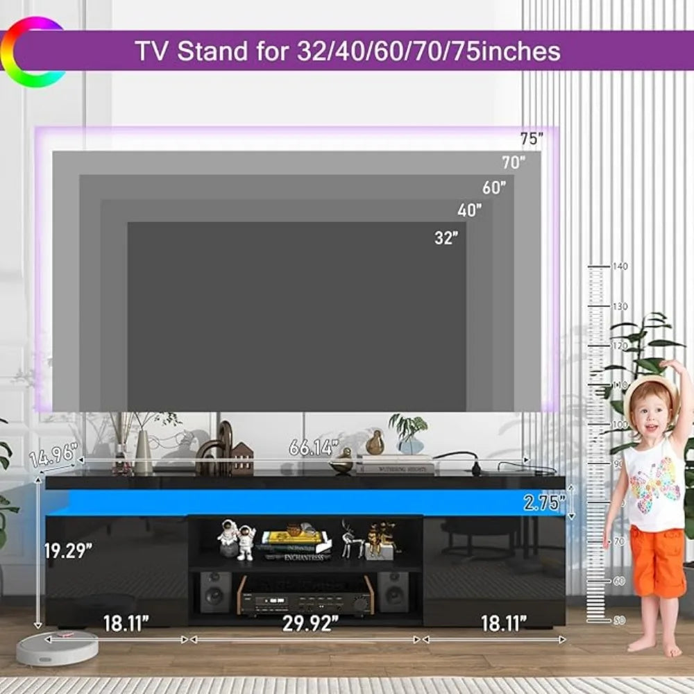 LED TV-standaard Hoogglans TV-console Entertainment Center met opbergruimte voor woonkamer, slaapkamer