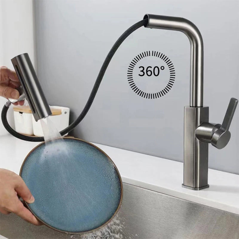 YCRAYS 4 Mode Black Kitchen Faucet Gray Pull Out Waterfall Stream Sprayer Head Sink Mixer Brushed Nickle Water Tap Accessories