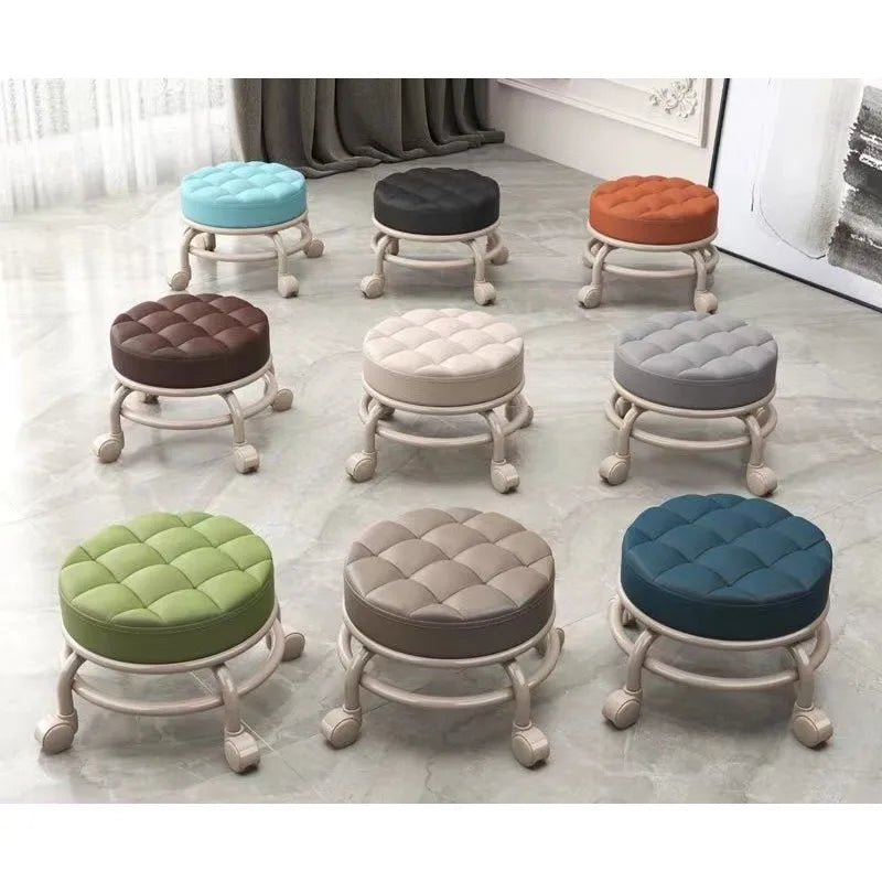 Universal Wheel Small Stool Home Pulley Low Stool Wheeled Bench Small Round Stool Sofa Stool Small Chair Plastic Backrest