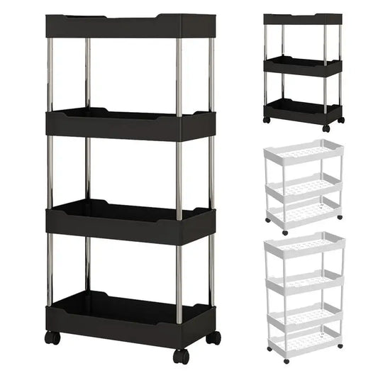 Storage Organizer With Wheels 3/4 Tier Organizer Utility Cart With Wheels Hollow Design Storage Shelves For Kitchen Work Area